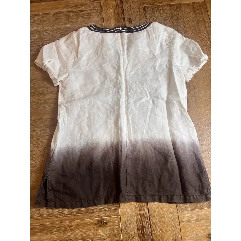 Michael Kors Linen Blend Embroidered Tunic Top Size 10 White Ombre Brown Boho